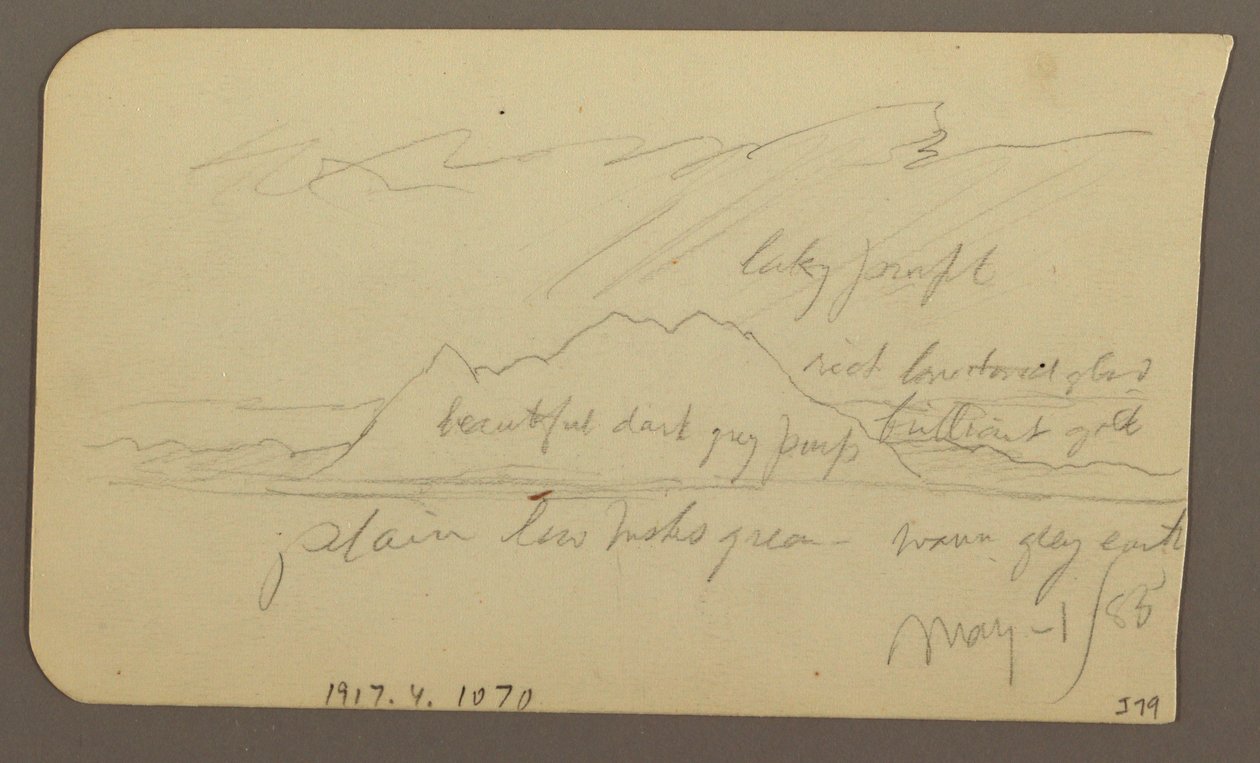 Rajz, Hegycsúcs; hátoldal: Sziklás hegység, 1885. május 1. alkotó: Frederic Edwin Church