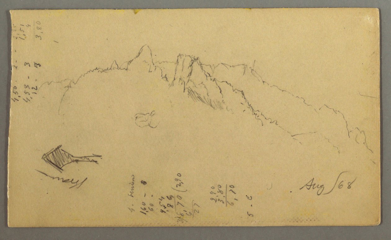 Rajz, Hegycsúcsok, útszéli kegyhely, 1868. augusztus alkotó: Frederic Edwin Church