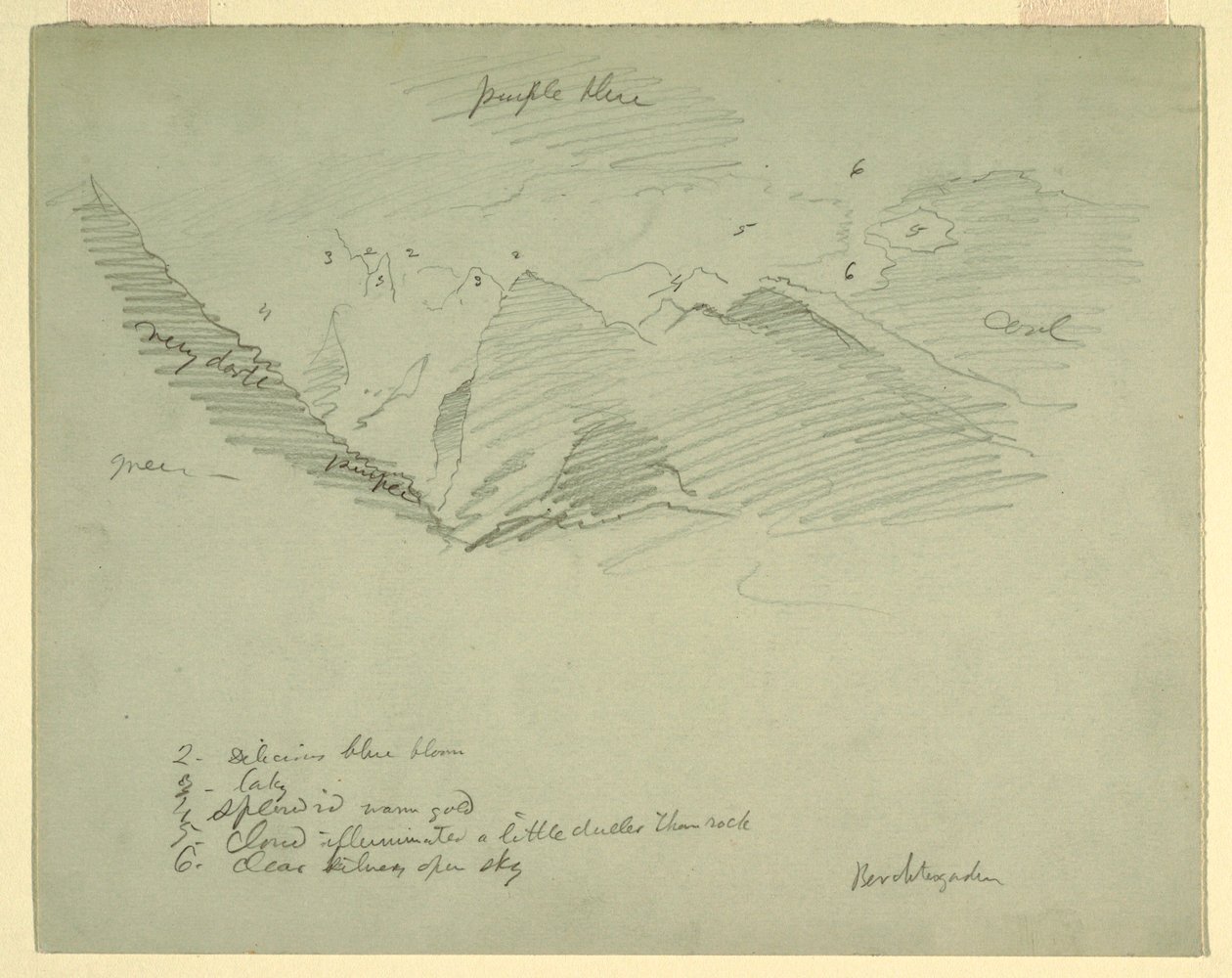 Rajz, Hegycsúcsok Berchtesgaden közelében, Bajorország, 1868. június-július alkotó: Frederic Edwin Church