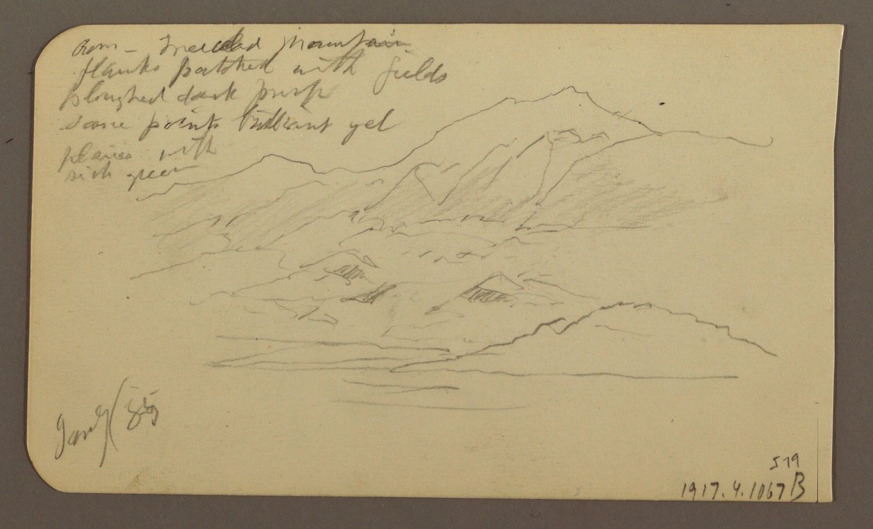 Rajz, Hegyvidék, Toluca; hátoldal: Hegyvidék, Toluca, 1885. január 7. alkotó: Frederic Edwin Church