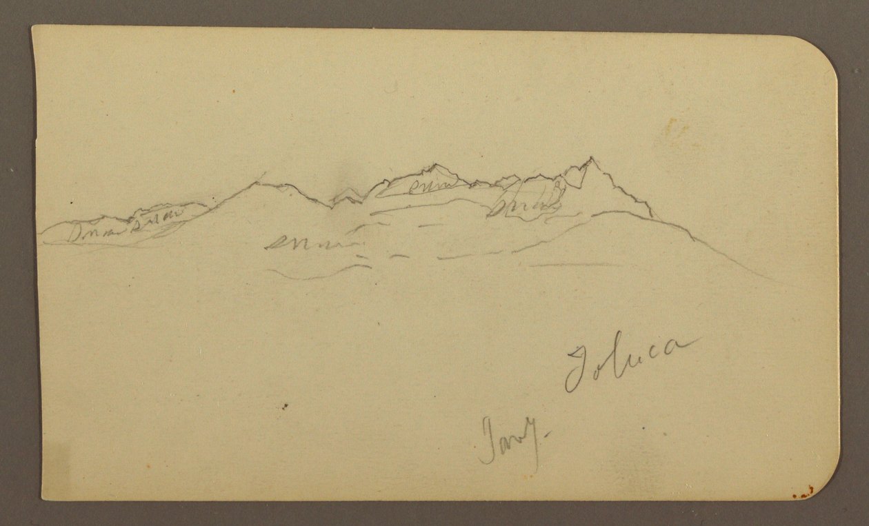 Rajz, hegyvonulat, Toluca; hátoldal: Meredek, hegyvonulat, Toluca, 1885. január 7. alkotó: Frederic Edwin Church
