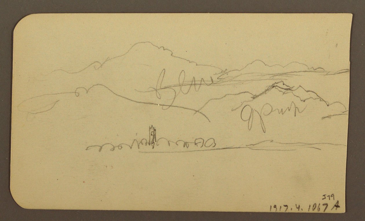 Rajz, hegyvonulat, Toluca; hátoldal: Meredek, hegyvonulat, Toluca, 1885. január 7. alkotó: Frederic Edwin Church