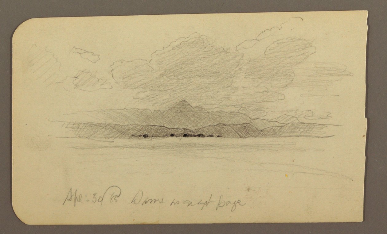 Rajz, Hegyi táj, Toluca; hátoldal: Hegy, Toluca, 1885. április 20. alkotó: Frederic Edwin Church
