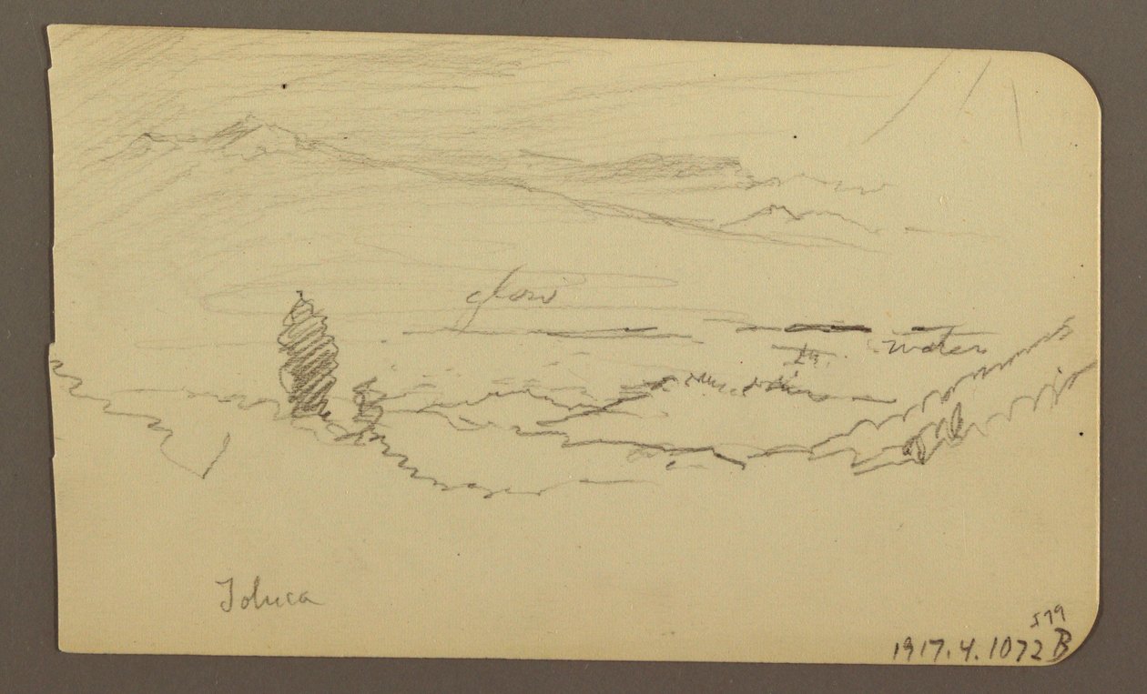 Rajz, Hegyi táj, Toluca; hátoldal: Hegy, Toluca, 1885. április 20. alkotó: Frederic Edwin Church