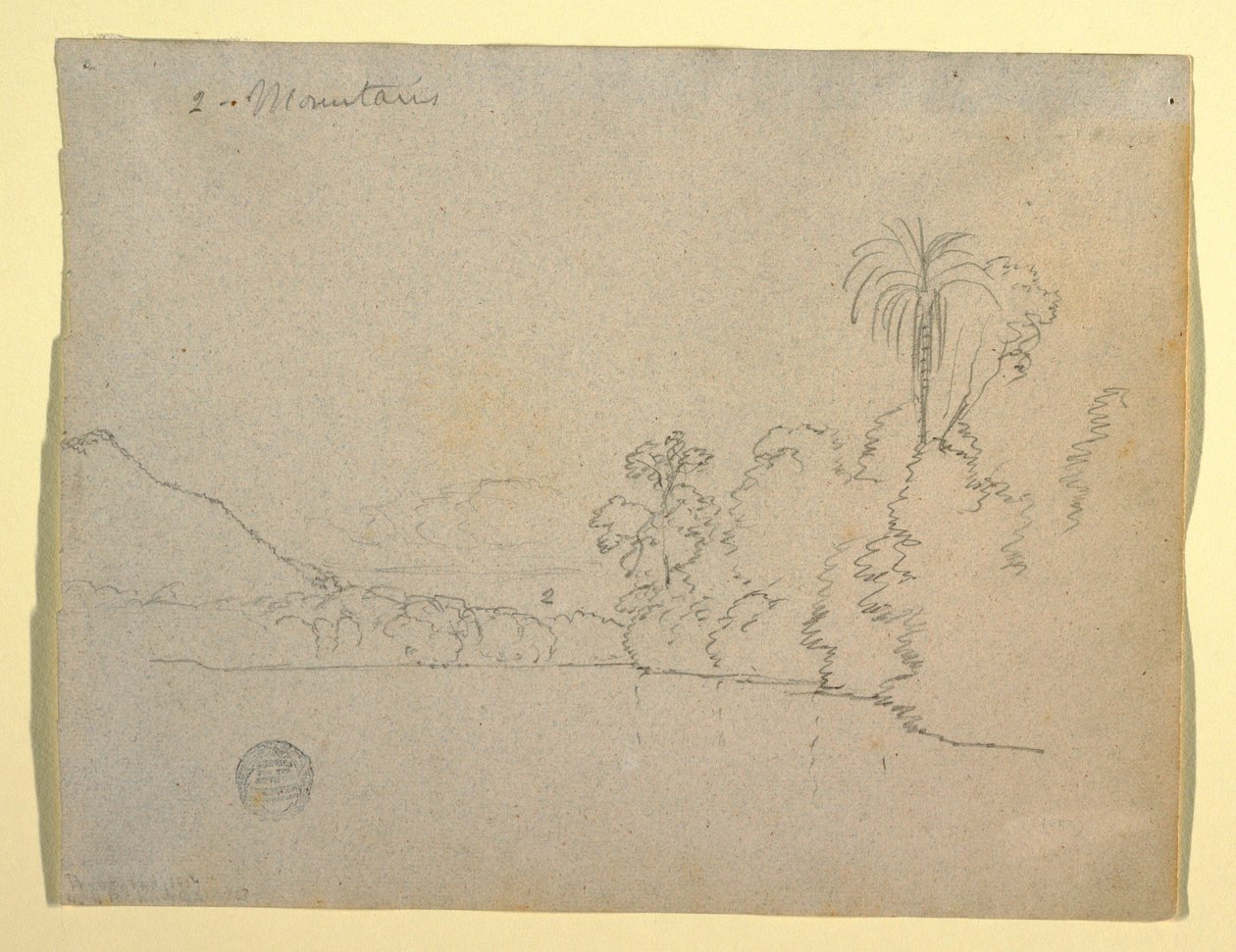 Rajz, Egy öböl hegyes partja, Dél-Amerika, 1853 alkotó: Frederic Edwin Church