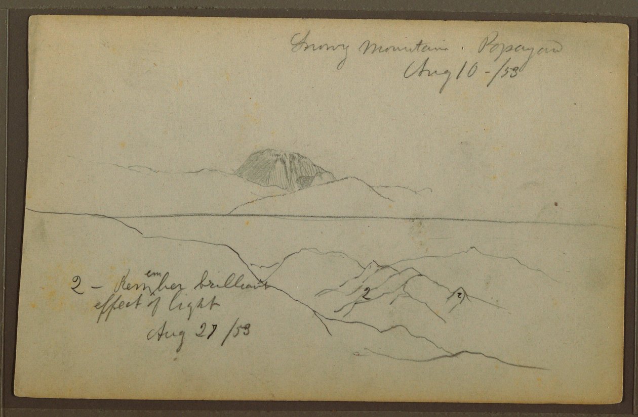 Rajz, Hegyek, Popayan, Kolumbia, 1853. augusztus alkotó: Frederic Edwin Church