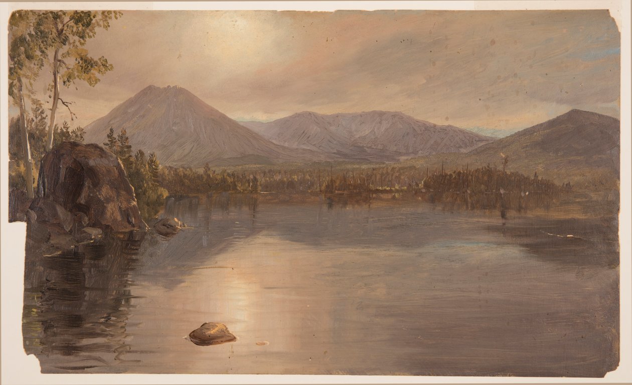 Rajz, Katahdin és Turner hegyek a Katahdin-tóból, Maine, 1855-60 alkotó: Frederic Edwin Church