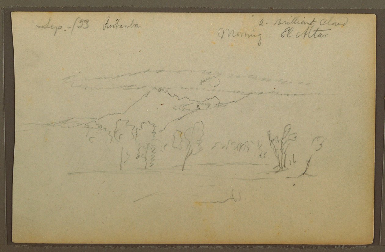 Rajz, Oltár-hegy, Riobama, Ecuador, 1853. szeptember alkotó: Frederic Edwin Church