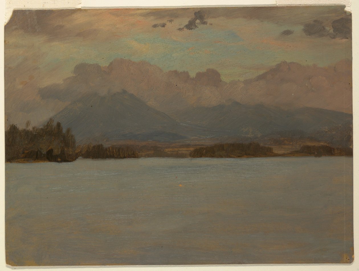 Rajz, Katahdin hegy a Katahdin-tó felől, 1855-65 alkotó: Frederic Edwin Church