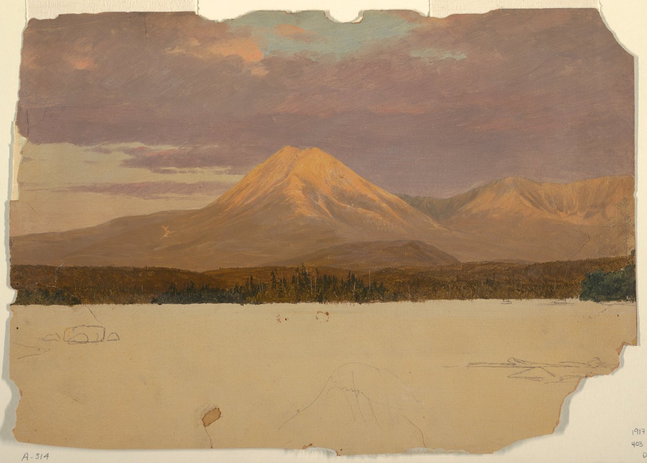 Rajz, Katahdin hegy a Katahdin-tó felől, 1878 alkotó: Frederic Edwin Church
