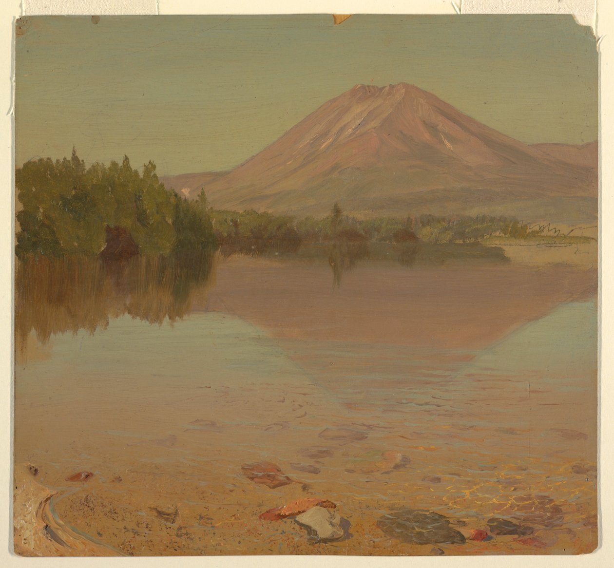 Rajz, Katahdin hegy a Katahdin-tó felől, valószínűleg 1870 alkotó: Frederic Edwin Church
