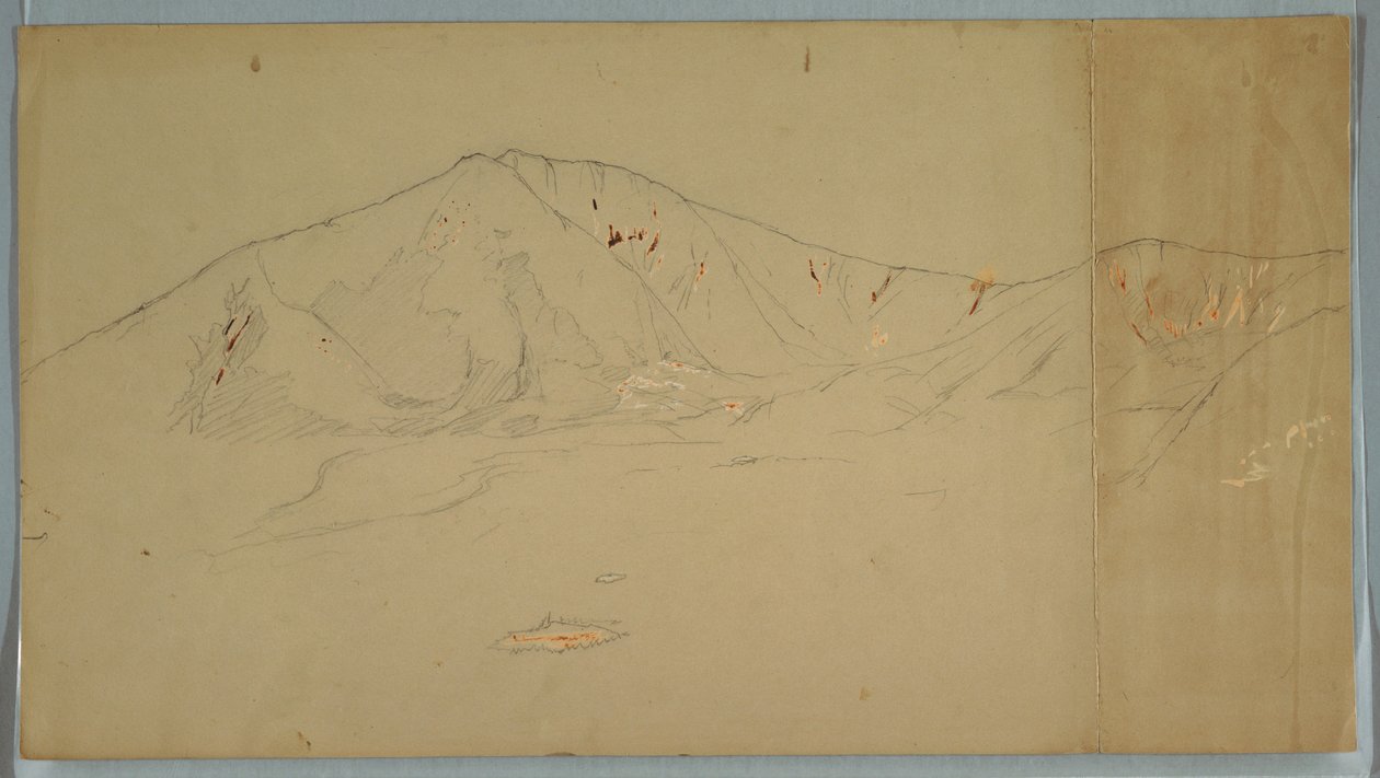 Rajz, Katahdin hegy délkeletről; hátoldal: Katadhin hegy, 1876-78 alkotó: Frederic Edwin Church