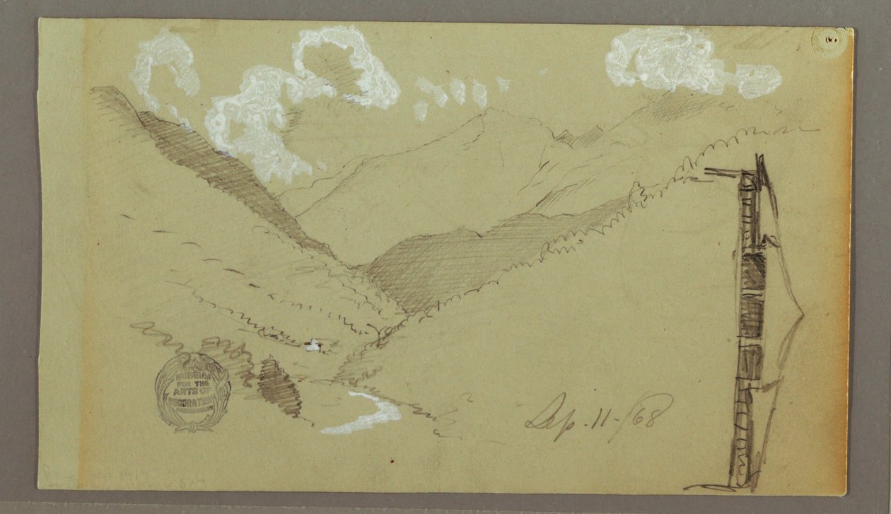 Rajz, Szűk völgy, épület, 1803. szeptember 11. alkotó: Frederic Edwin Church