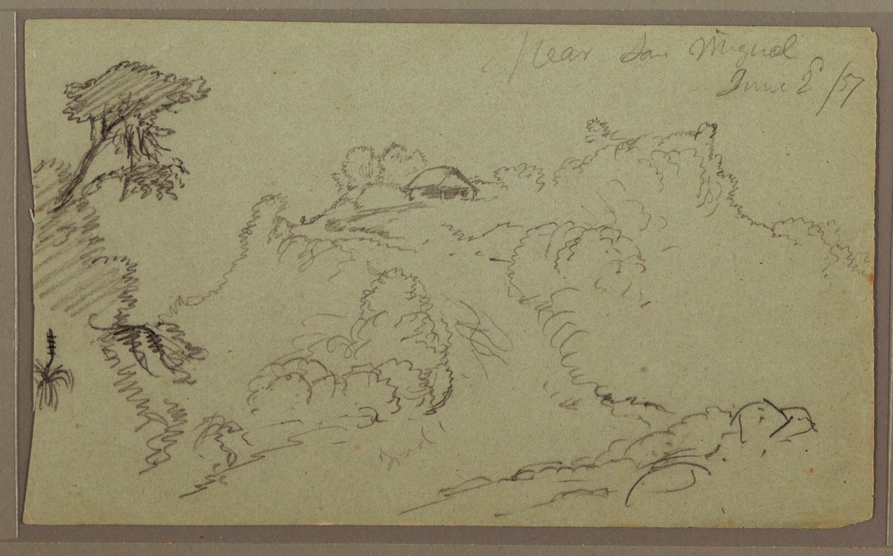 Rajz, San Miguel közelében, Ecuador; hátoldal: Befejezetlen hegyi vázlat, 1857. június 2. alkotó: Frederic Edwin Church