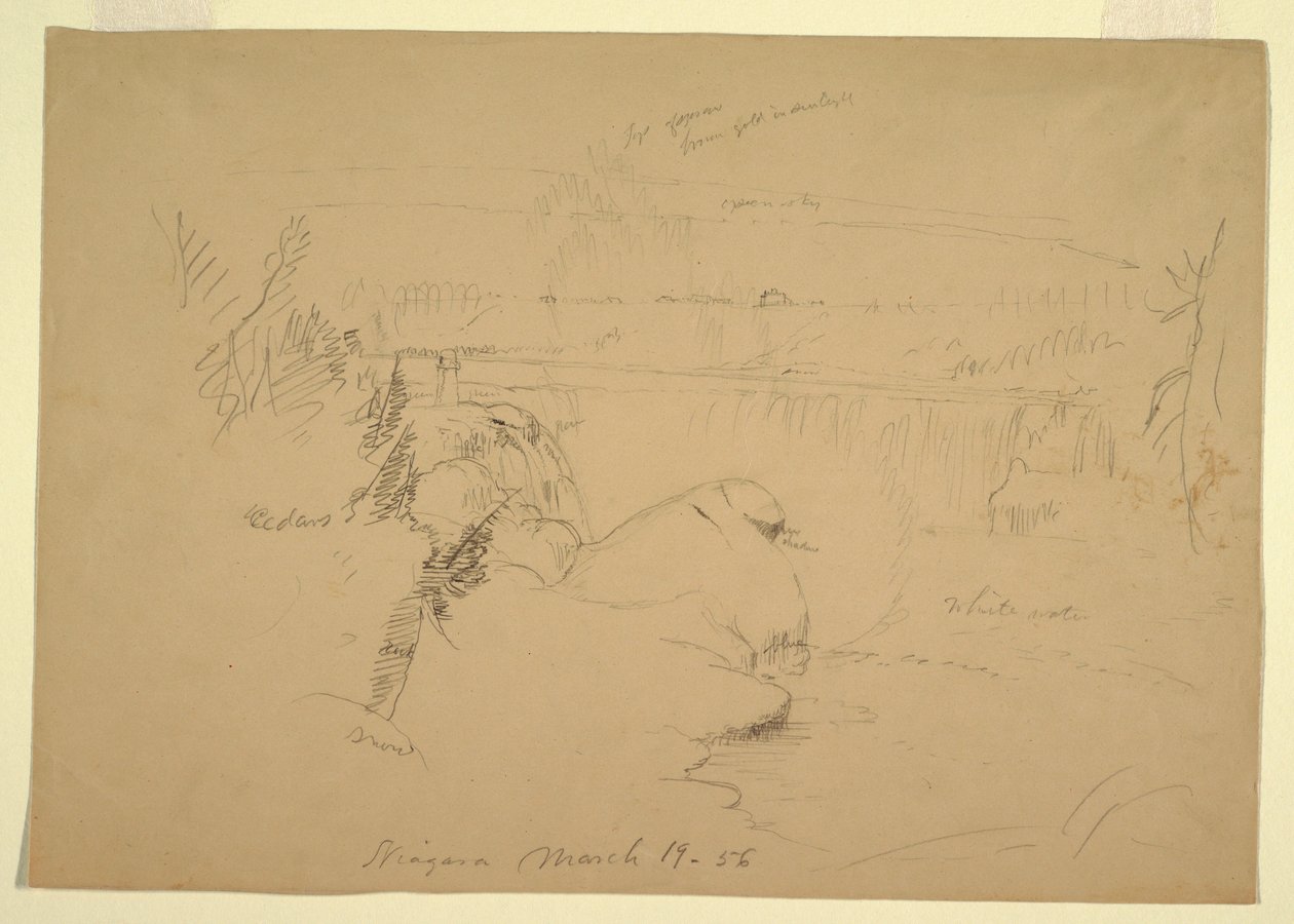 Rajz, Niagara-vízesés, kilátás a Kecskeszigetről, 1856. március 19. alkotó: Frederic Edwin Church