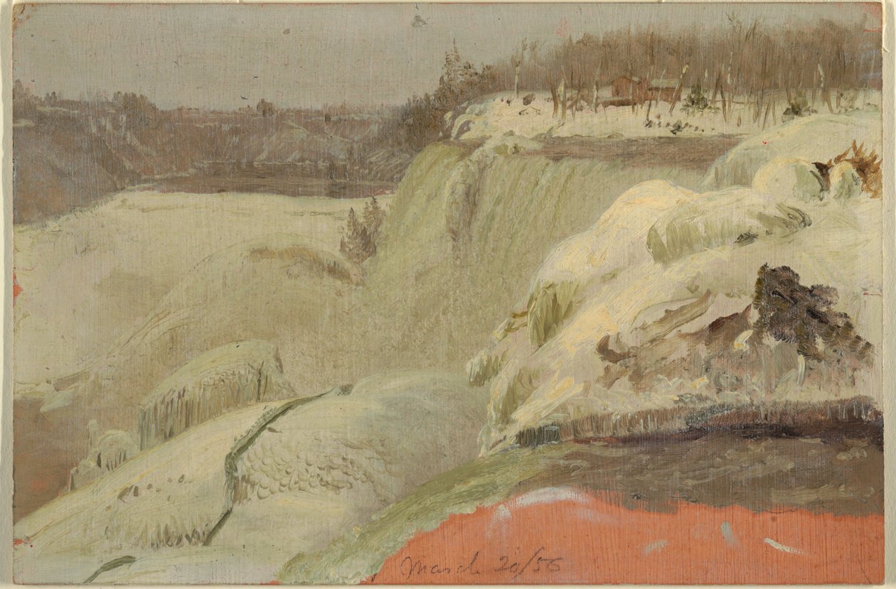 Rajz, Niagara-vízesés a hóban, a Kecskeszigetről nézve, 1856 alkotó: Frederic Edwin Church