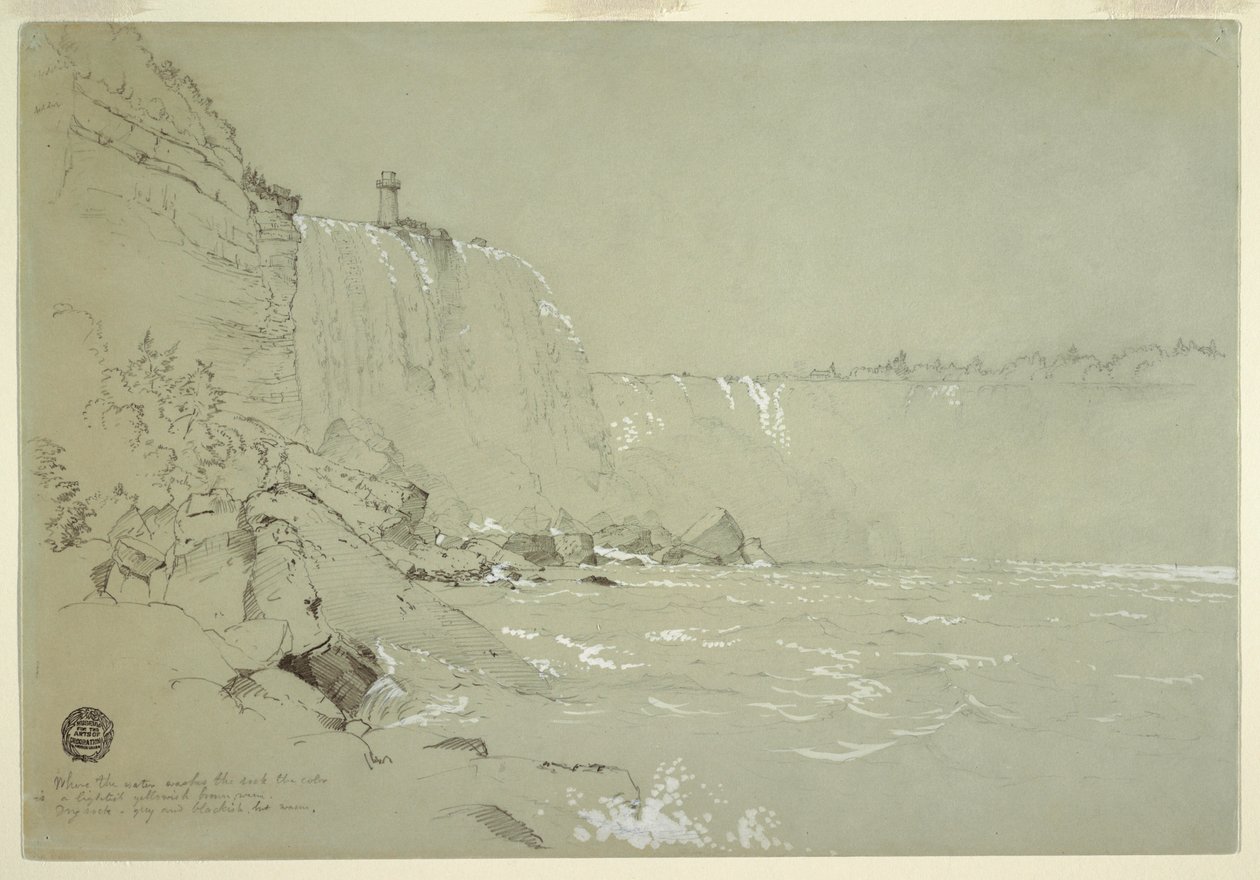 Rajz, Niagara-vízesés a Terrapin-toronnyal, 1856 alkotó: Frederic Edwin Church