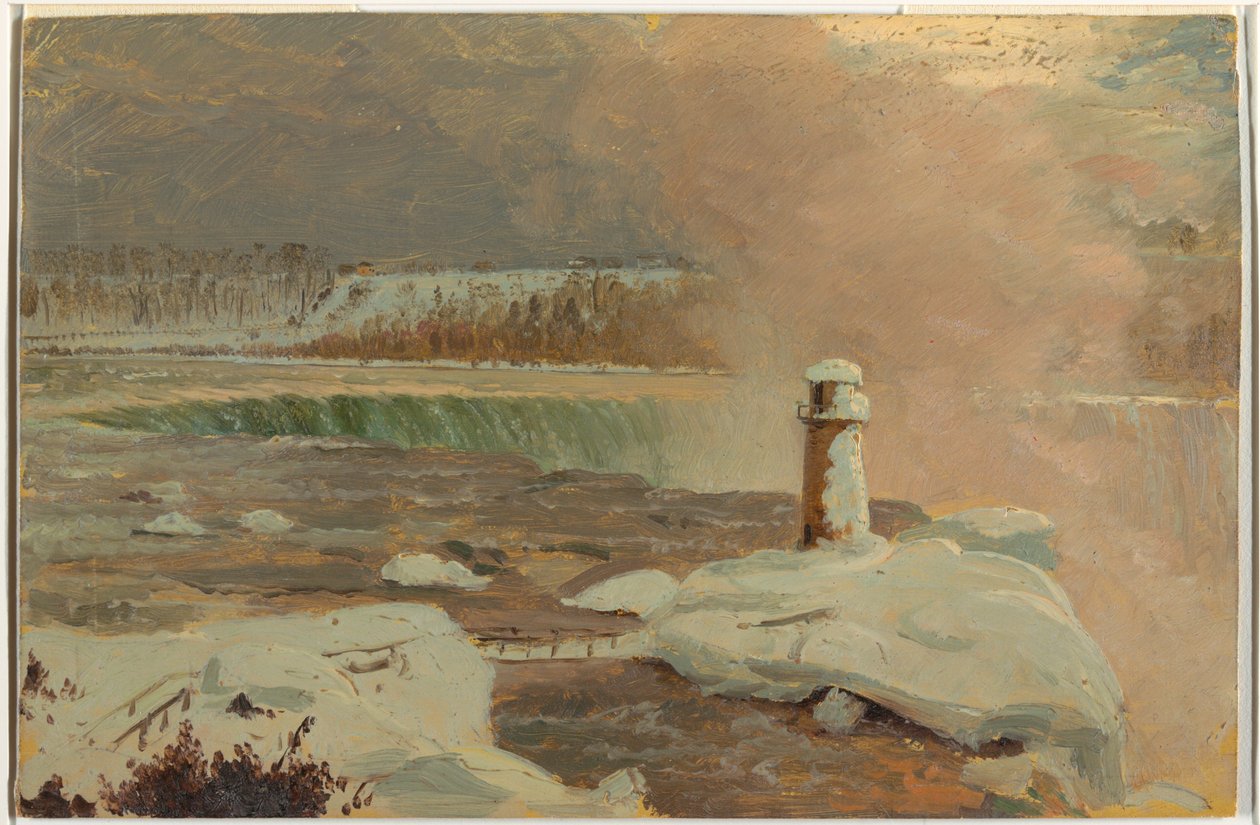 Rajz, Niagara folyó és vízesés hóban, 1856. március alkotó: Frederic Edwin Church
