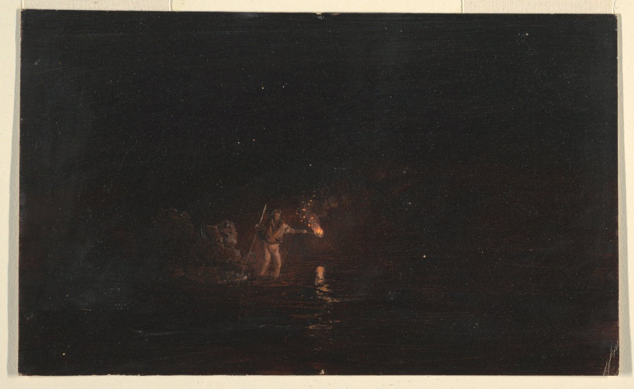 Rajz, Éjszakai horgászjelenet, 1868-69 alkotó: Frederic Edwin Church
