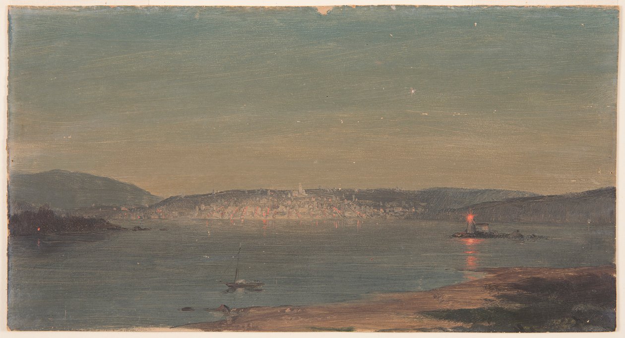 Rajz, Egy tengeri kikötő éjszakai látképe, valószínűleg 1868-69 alkotó: Frederic Edwin Church