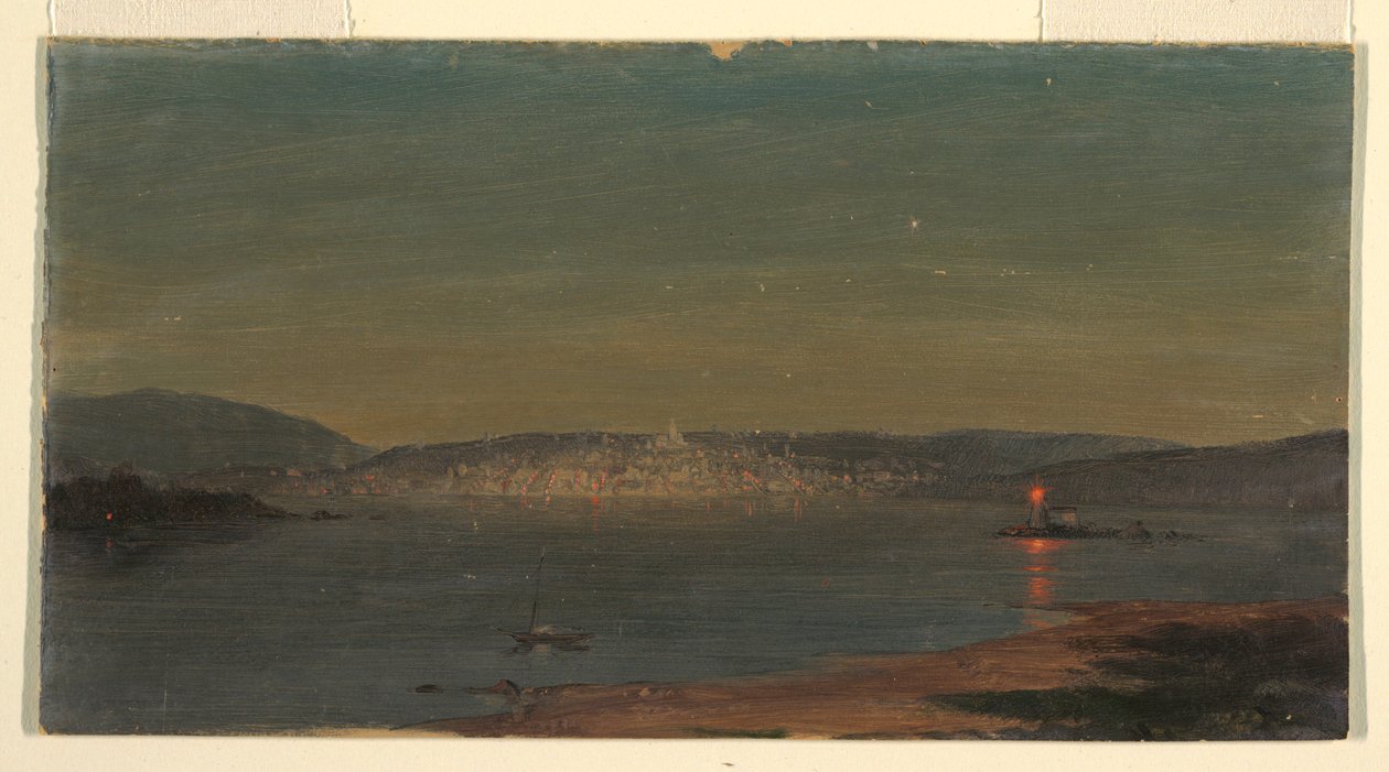 Rajz, Egy tengeri kikötő éjszakai látképe, valószínűleg 1868-69 alkotó: Frederic Edwin Church