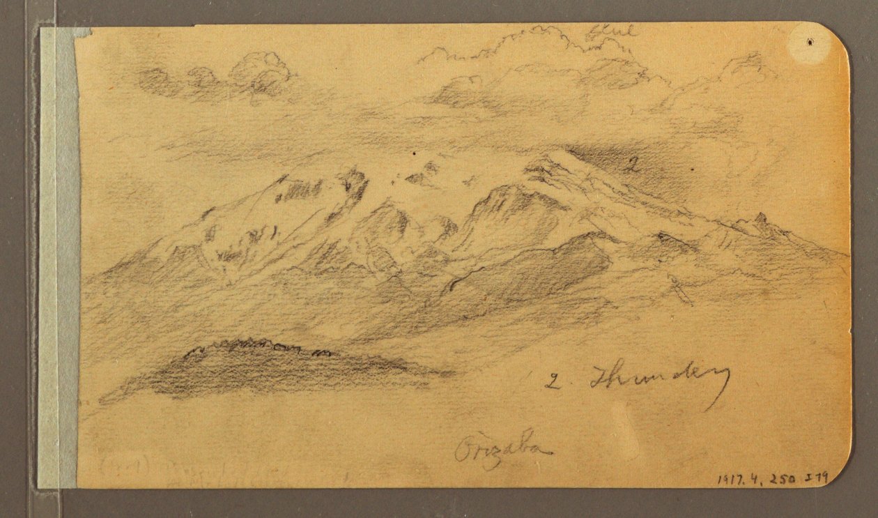 Rajz, Orizaba; hátoldal: Felhős égbolt, tető, 1889 alkotó: Frederic Edwin Church