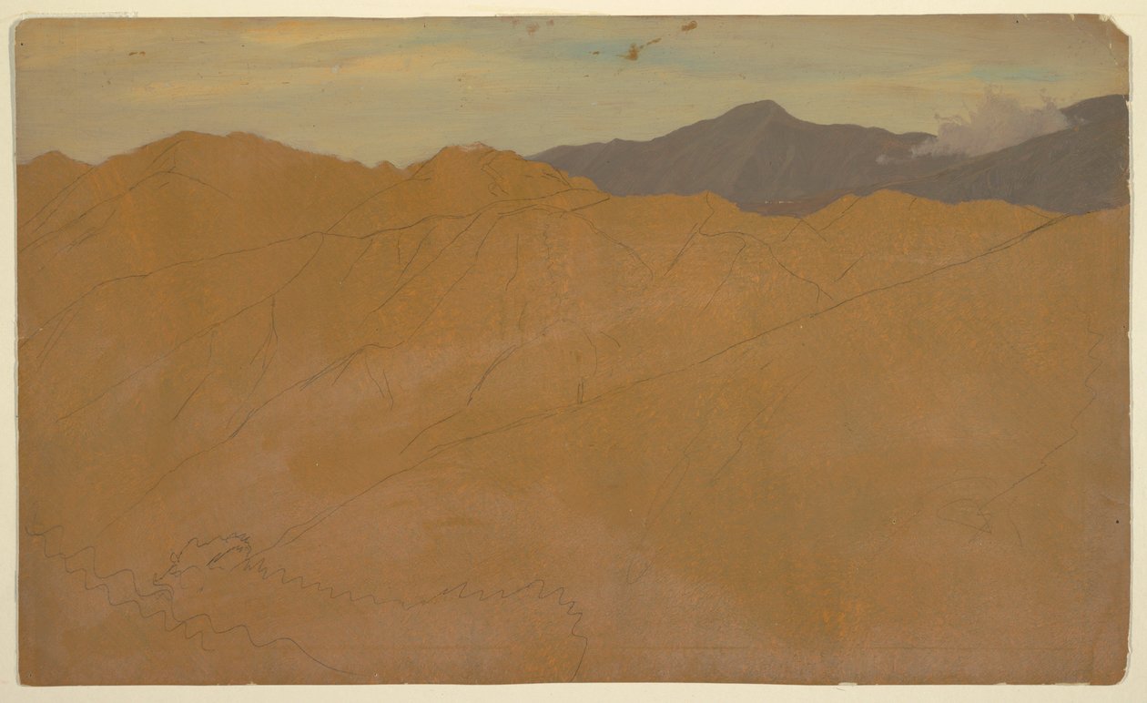 Rajz, Pálmafák és háztetők, Ecuador, 1857. május alkotó: Frederic Edwin Church