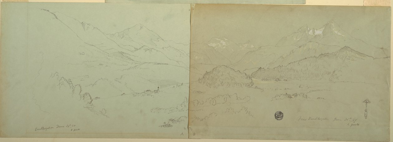 Rajz, Unter-Schönau panorámaképe, 1868 alkotó: Frederic Edwin Church