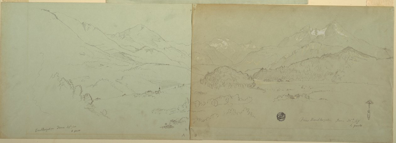 Rajz, Unter-Schönau panorámaképe, 1868 alkotó: Frederic Edwin Church