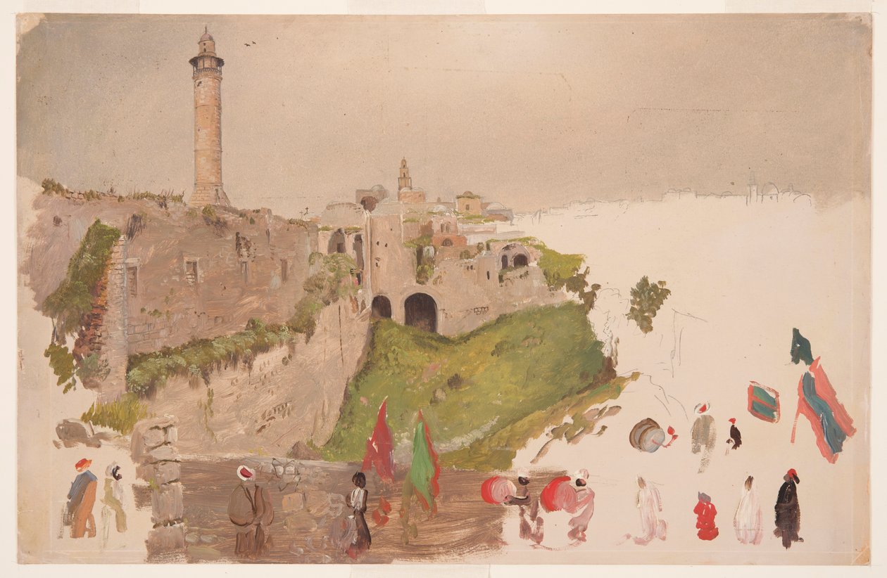 Rajz, A városba bevonuló felvonulás, Jaffa, 1868. március eleje. alkotó: Frederic Edwin Church