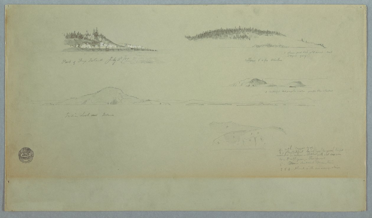 Rajz, Fogo sziget egy része, Indián tekintet, 1859. július 2. alkotó: Frederic Edwin Church