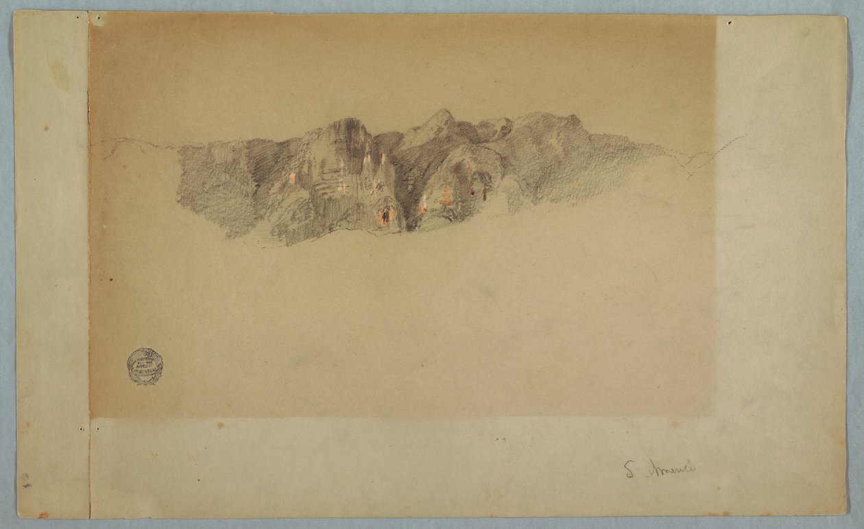 Rajz, egy hasadékos hegység része, valószínűleg Ecuador vagy Kolumbia, 1853 vagy 1857 alkotó: Frederic Edwin Church