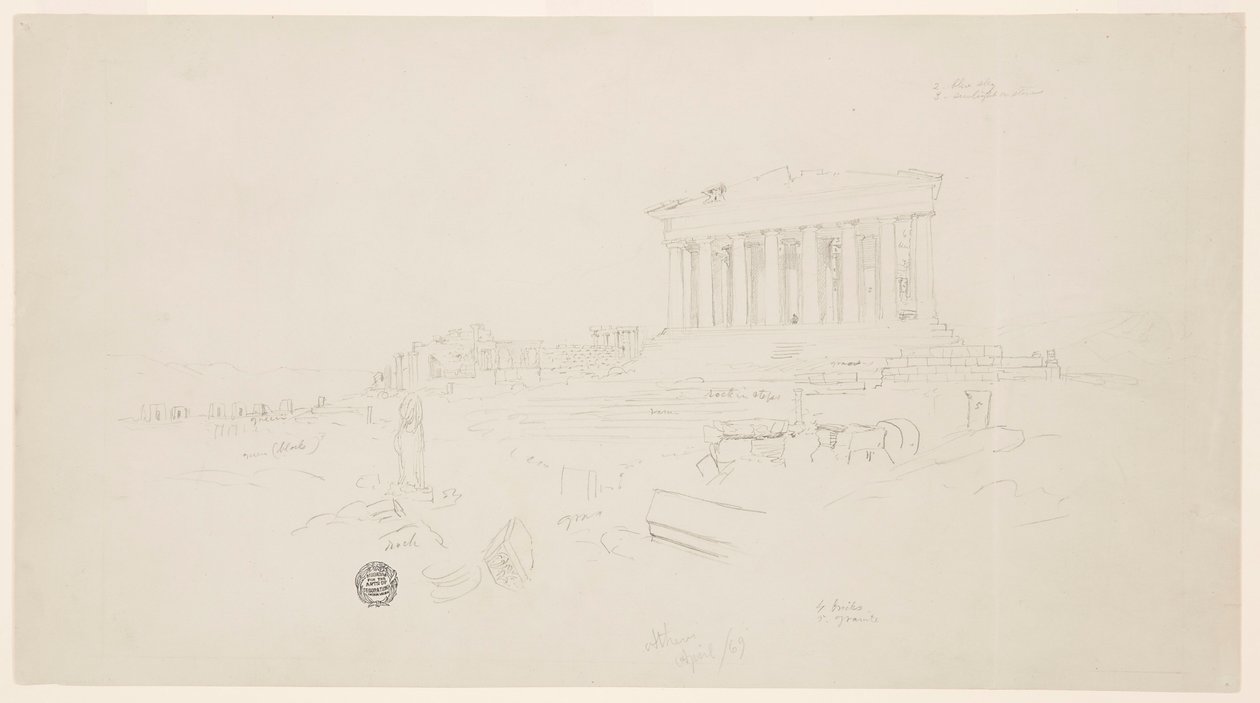 Rajz, Parthenon és Erectheion, Athén, 1869. április alkotó: Frederic Edwin Church