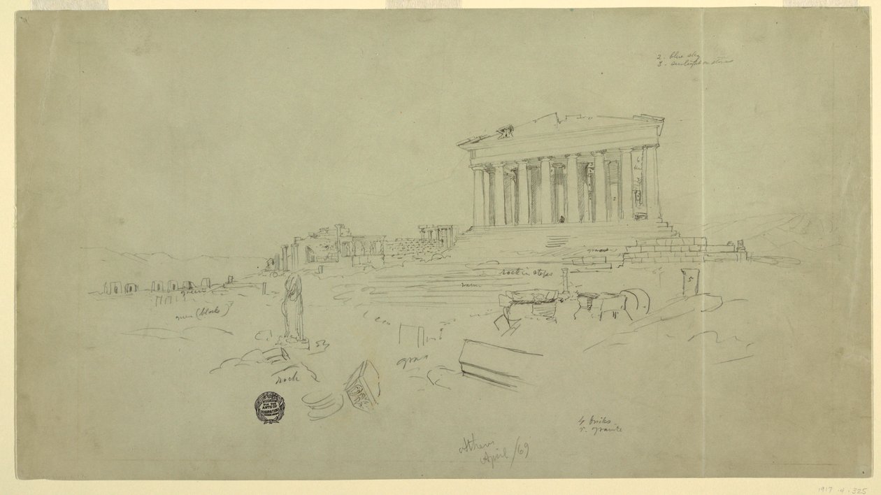 Rajz, Parthenon és Erectheion, Athén, 1869. április alkotó: Frederic Edwin Church