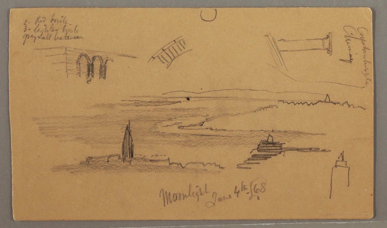 Rajz, Alföld, Építészeti tanulmányok, 1868. június 4. alkotó: Frederic Edwin Church