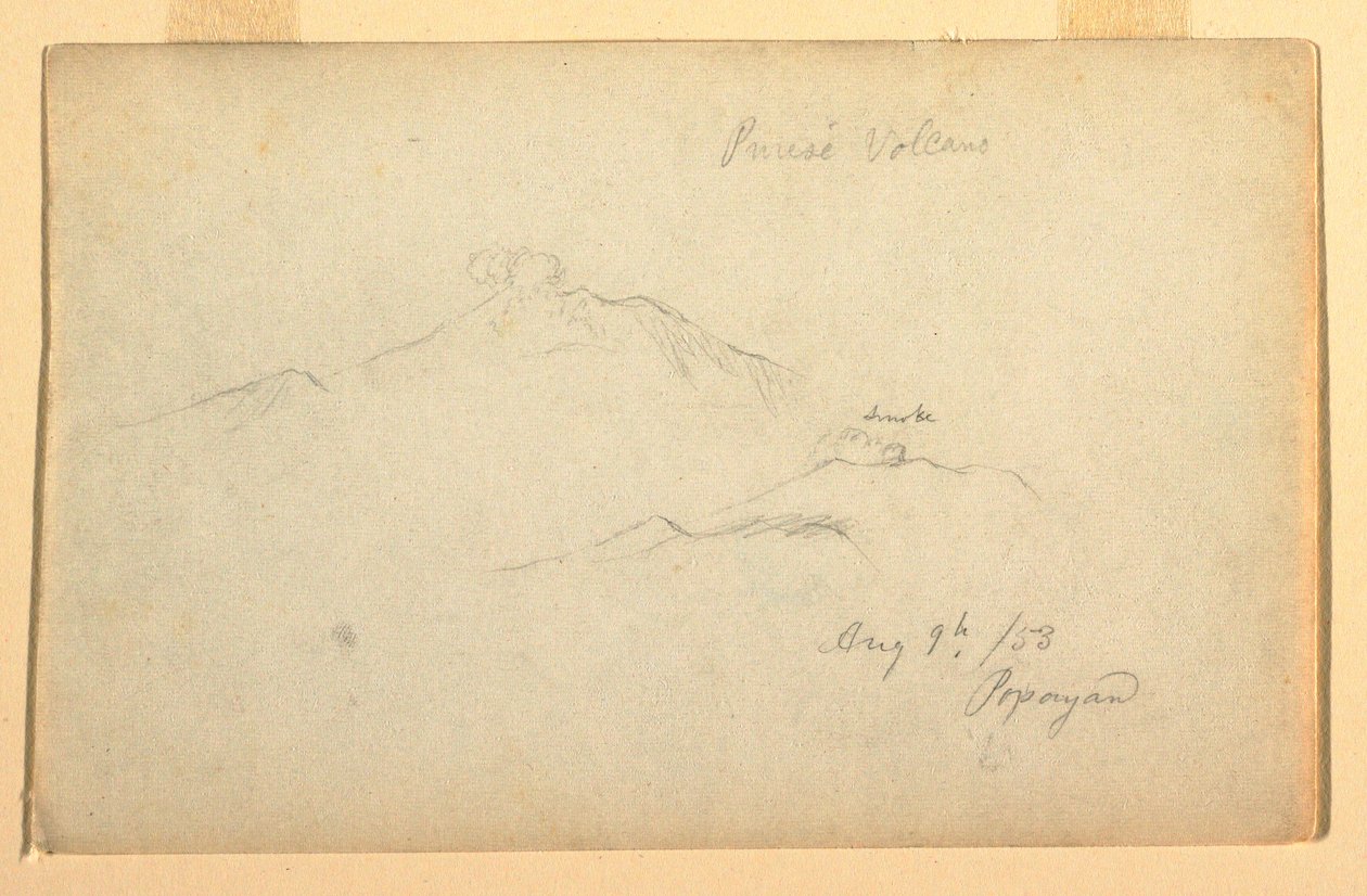 Rajz, Purese vulkán Popayanból, Kolumbia, 1853. augusztus 9. alkotó: Frederic Edwin Church