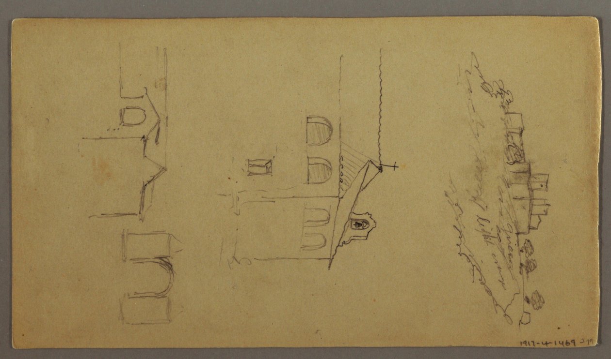 Rajz, Recto: Hátoldal: Fortree on Hilltop, Two c, Gateway, valószínűleg 1868-69. alkotó: Frederic Edwin Church
