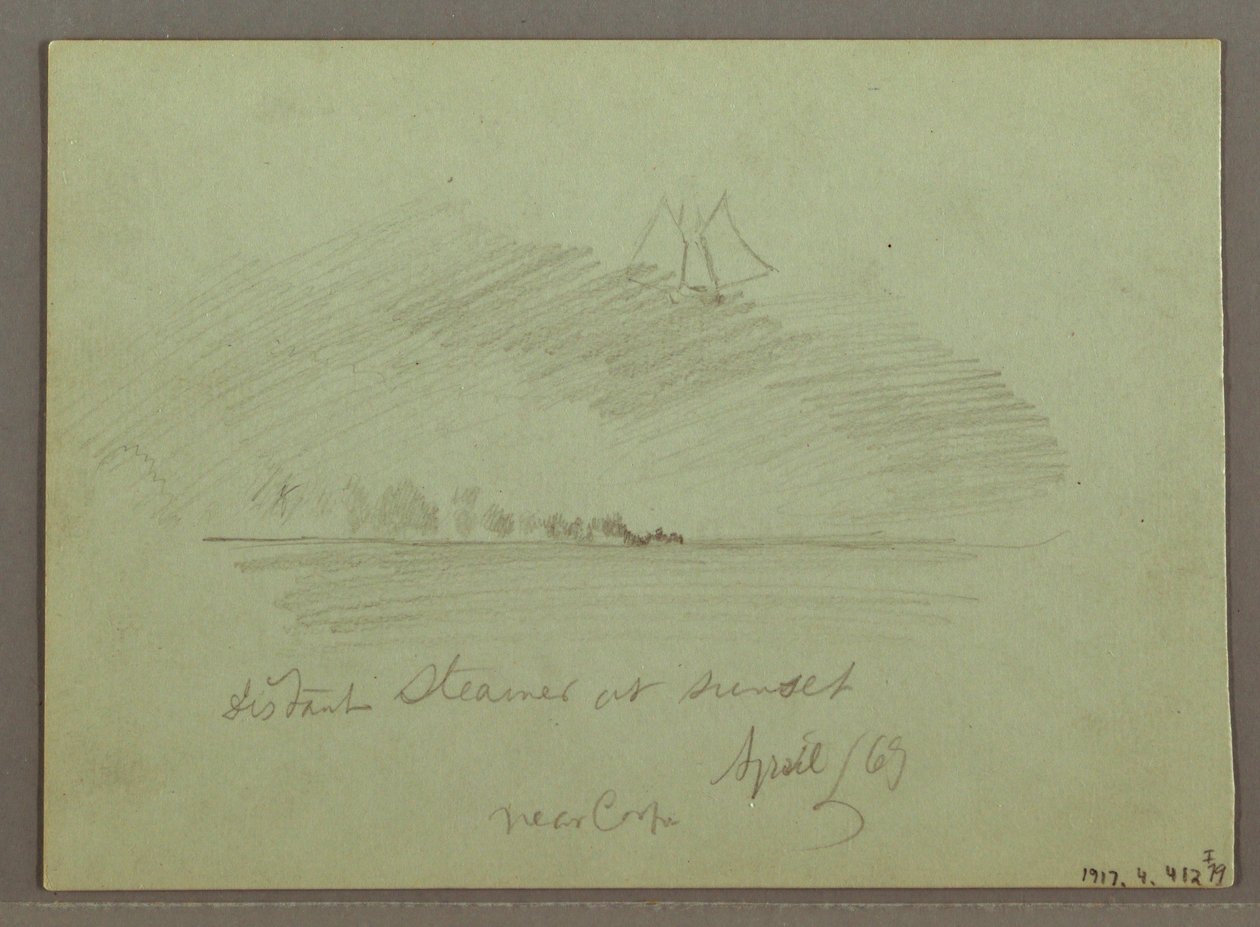 Rajz, Sziklák a partvonal előtt, Sziklás sziklák a partvonal mellett, 1869 április alkotó: Frederic Edwin Church