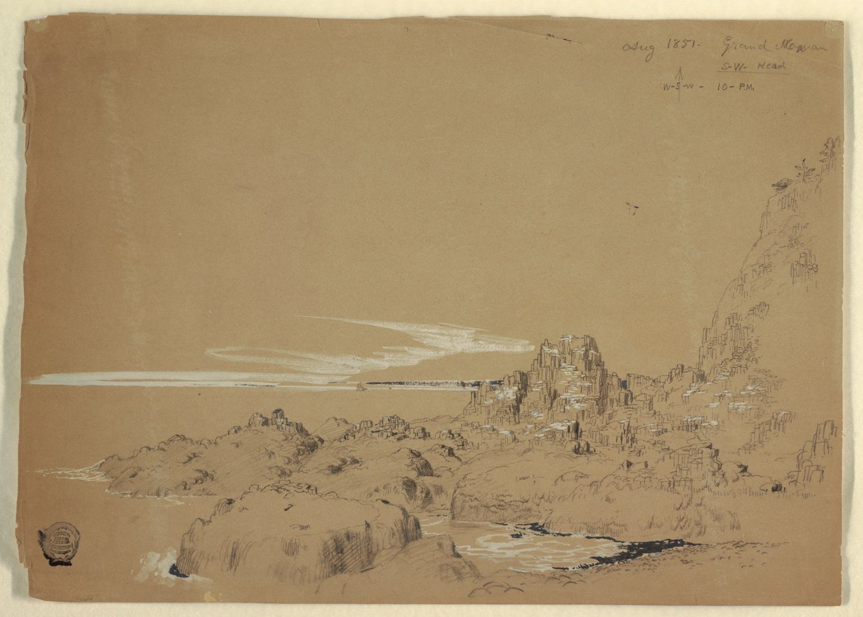 Rajz, Sziklás part, Grand Manan, Kanada, 1851. augusztus alkotó: Frederic Edwin Church