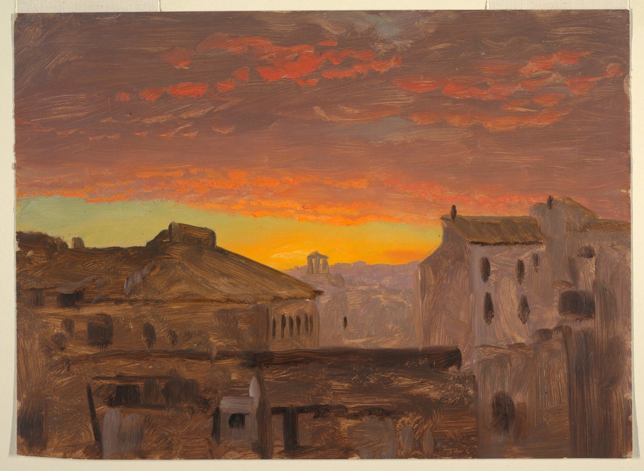 Rajz, Róma, háztetők naplementében, 1868-69 alkotó: Frederic Edwin Church