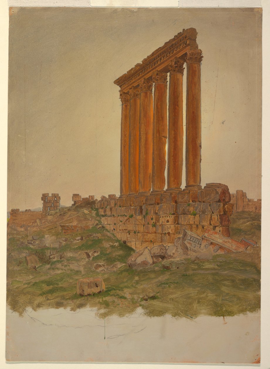 Rajz, Zeusz templomának romjai, Baalbek, 1868. május alkotó: Frederic Edwin Church