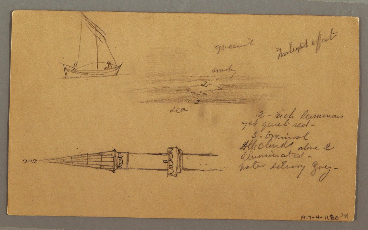 Rajz, vitorlás, hegyvidéki part, szigetek, 1868. május 29. alkotó: Frederic Edwin Church