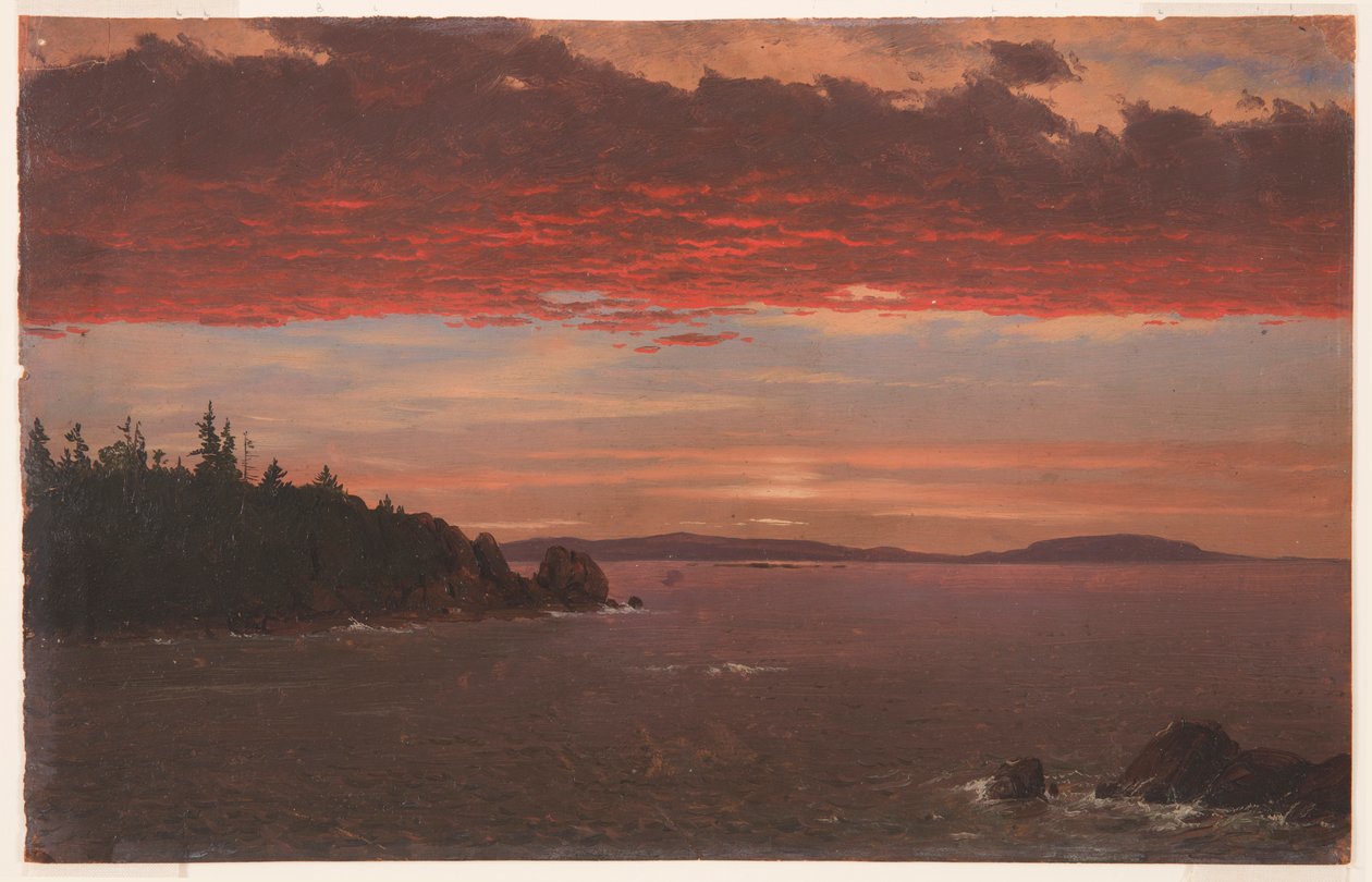 Rajz, Schoodic-félsziget a Mount Desertről napfelkeltekor, 1850-55 alkotó: Frederic Edwin Church