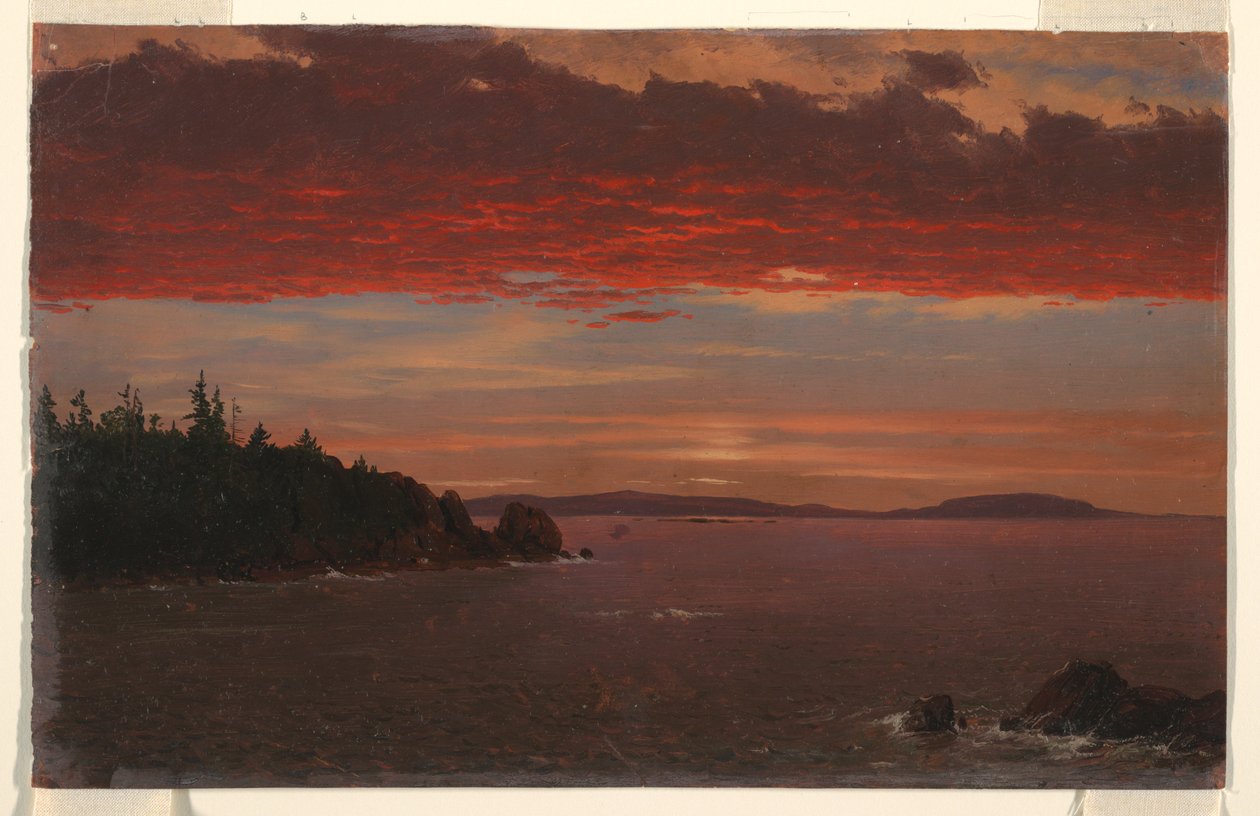 Rajz, Schoodic-félsziget a Mount Desertről napfelkeltekor, 1850-55 alkotó: Frederic Edwin Church