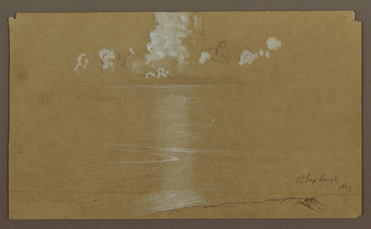 Rajz, Tengeri táj, Bloxburgh; hátoldalon: Dombok és tenger, 1865. augusztus alkotó: Frederic Edwin Church