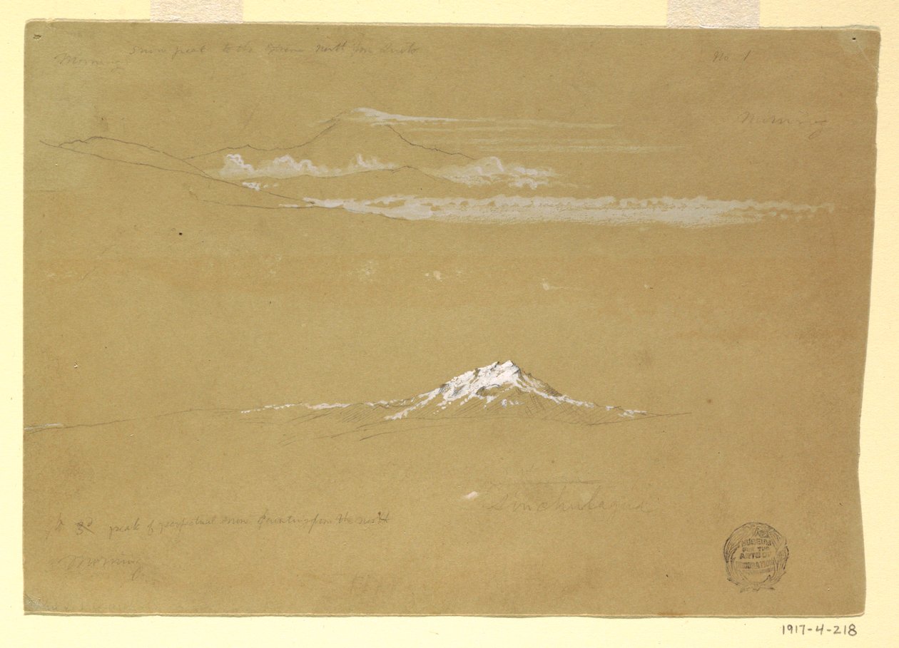 Rajz, Sincholagua, reggel, a Nap templomából, Quito, 1857. június 24. alkotó: Frederic Edwin Church