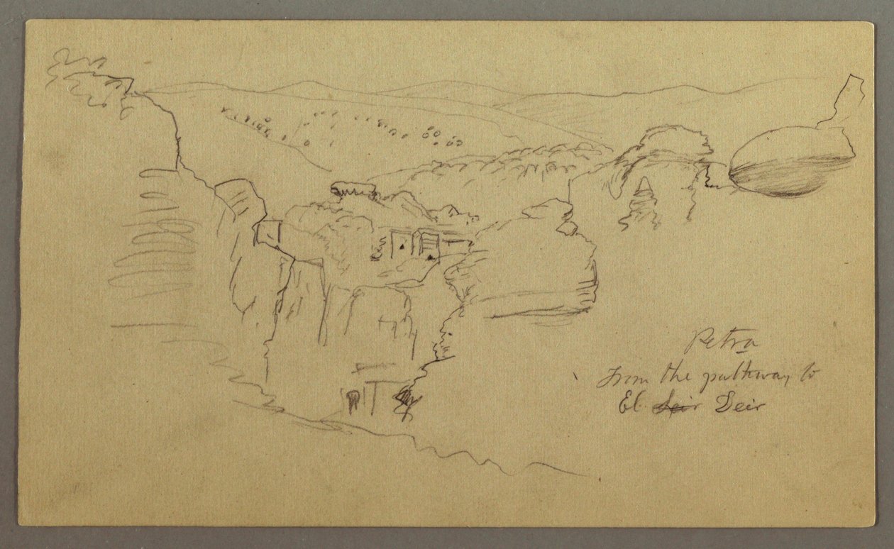 Rajz, vázlat. Khirbet en Wasara "Petra / az El Deir felé vezető útról", valószínűleg 1868, február 26. alkotó: Frederic Edwin Church