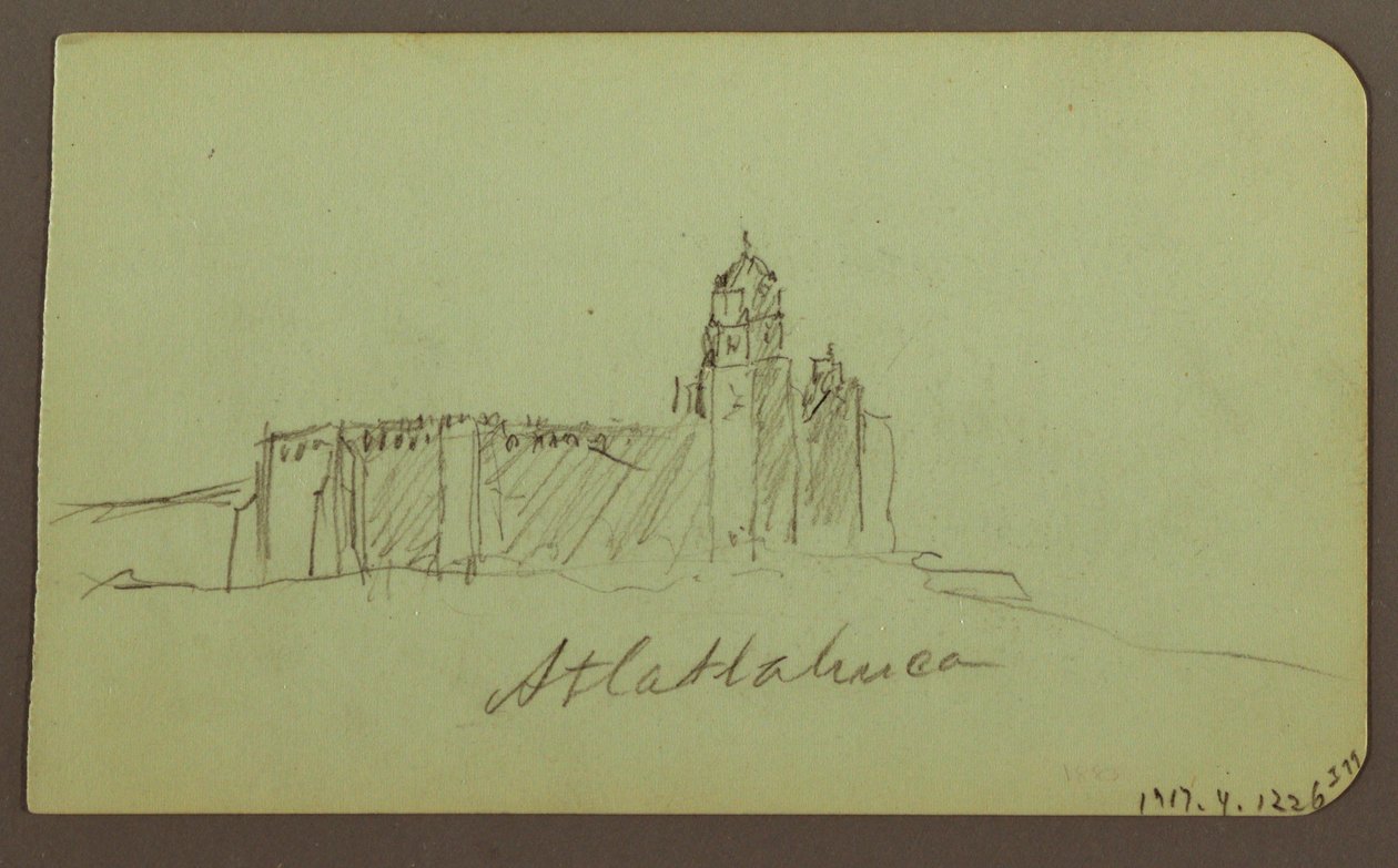 Rajz, Vázlatok Patzcuaróból; hátoldal: Templom,Atlatahuca, 1883 alkotó: Frederic Edwin Church
