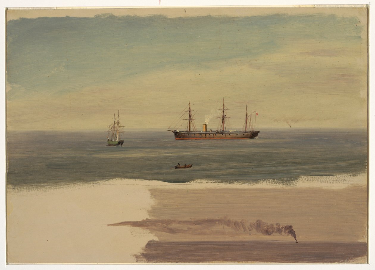 Rajz, Gőzhajó és vitorlás hajó, 1859. július alkotó: Frederic Edwin Church