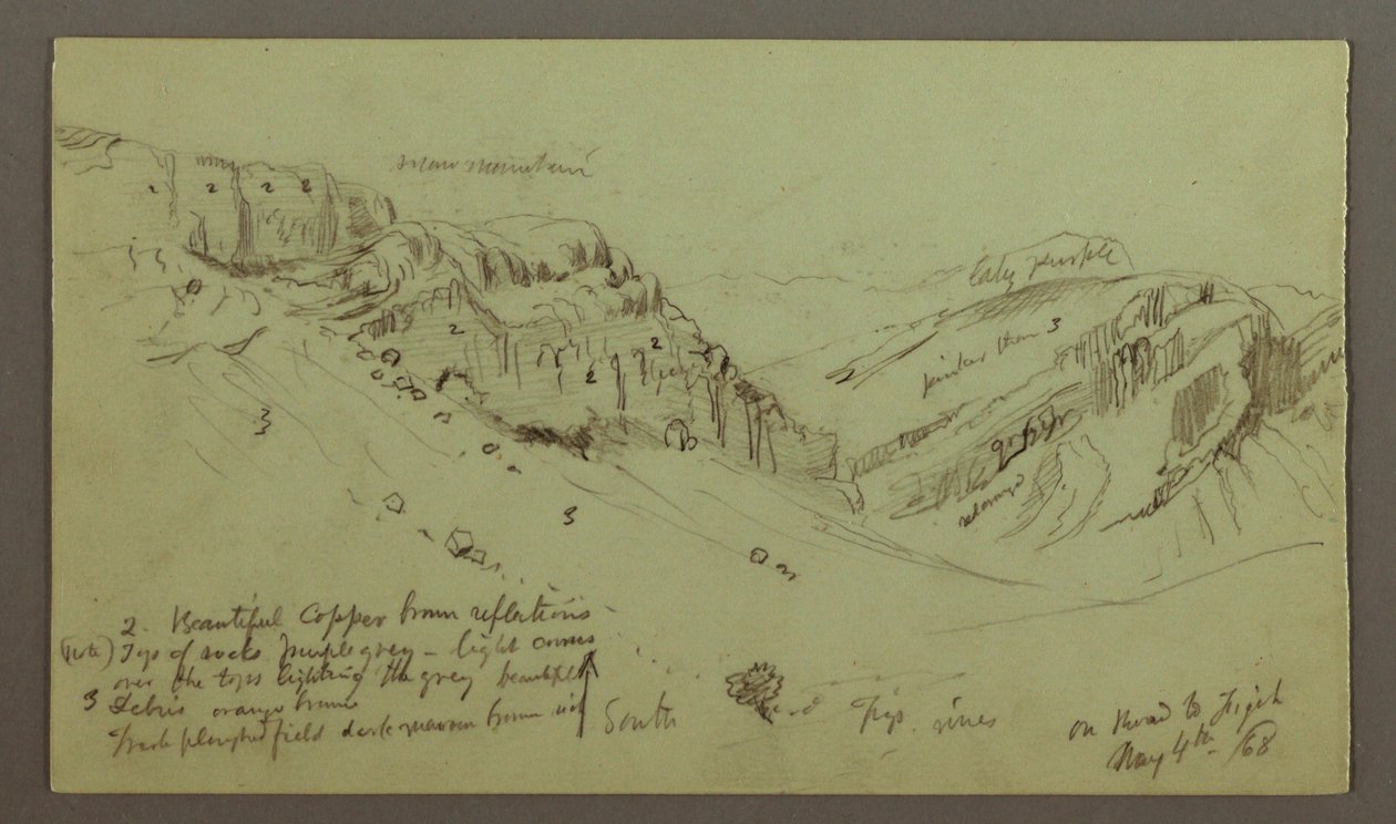 Rajz, tanulmány egy völgy oldaláról, 1868. május 4. alkotó: Frederic Edwin Church